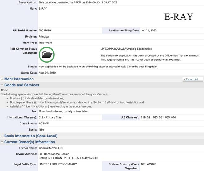 通用5年后再次更新“E-Ray”商标 或为打造电动版科尔维特